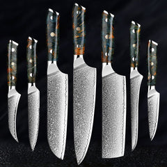 Professional Japanese Damascus Chef Knife Set, 7-Piece - Letcase