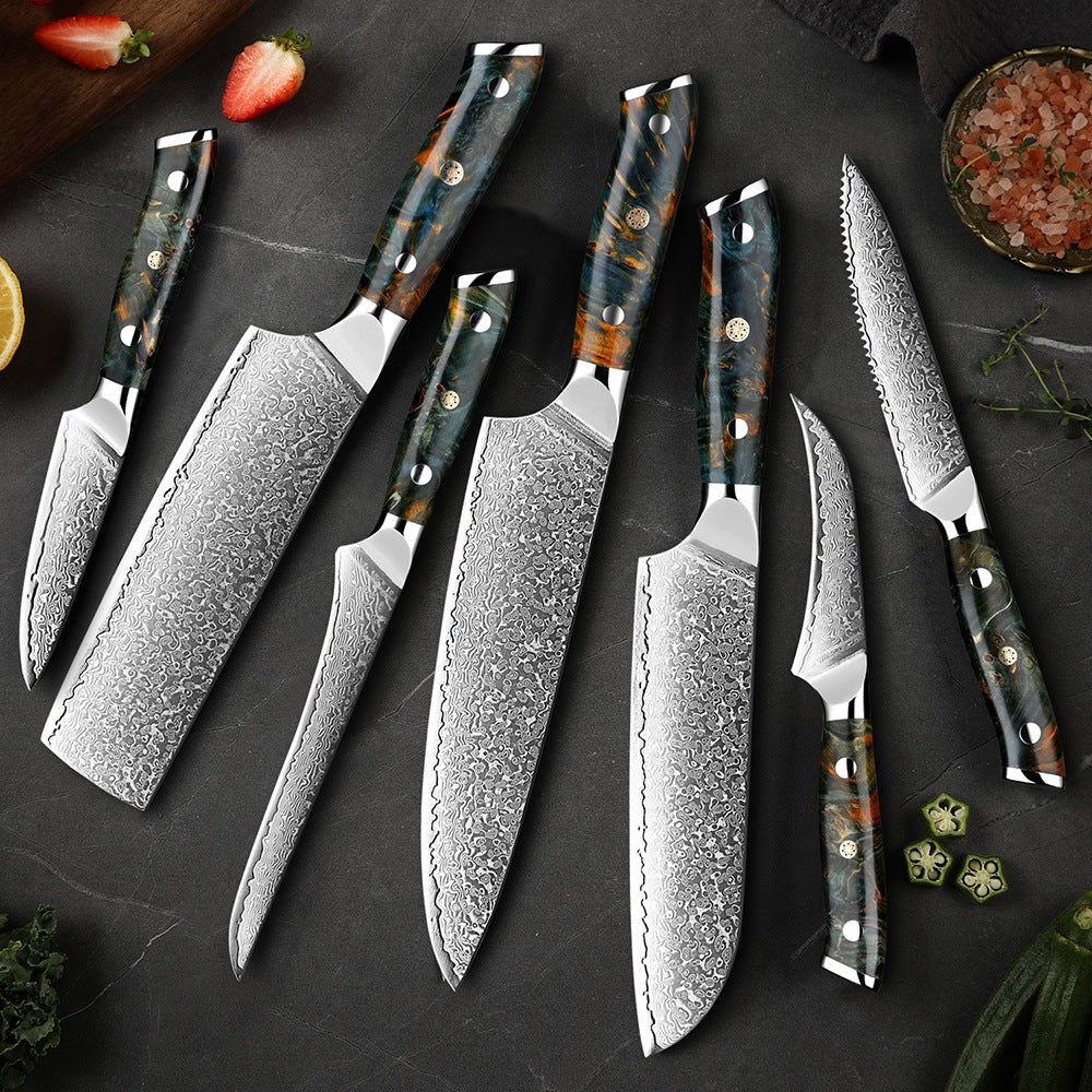 Professional Japanese Damascus Chef Knife Set, 7-Piece - Letcase