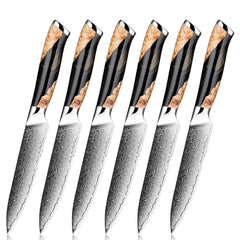 Serrated Damascus Steak Knife Set With Resin Handle - Letcase