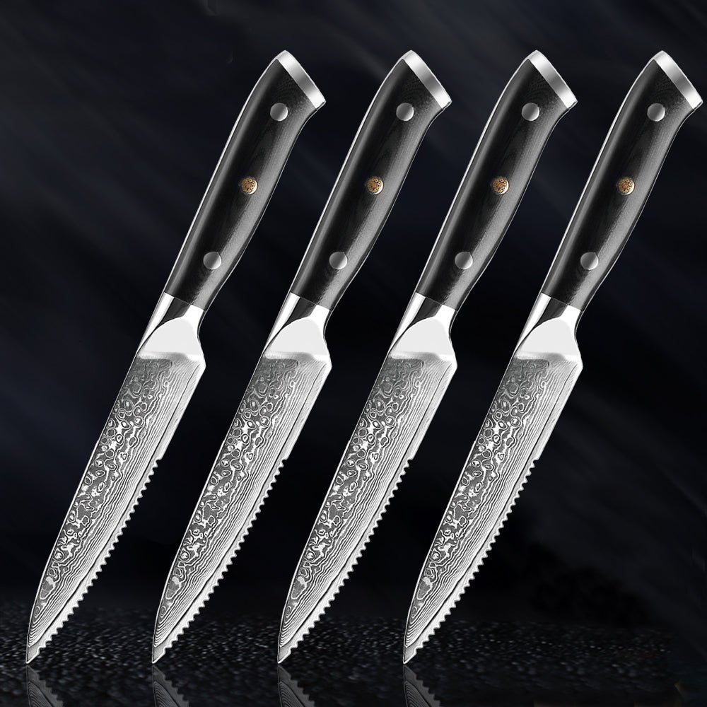 Serrated Damascus Steel Steak Knife Set - Letcase