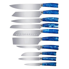 Stainless Steel 10 Piece Kitchen Knife Set(Blue Resin Handle Series) - Letcase