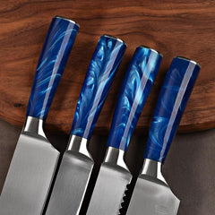 Stainless Steel 10 Piece Kitchen Knife Set(Blue Resin Handle Series) - Letcase