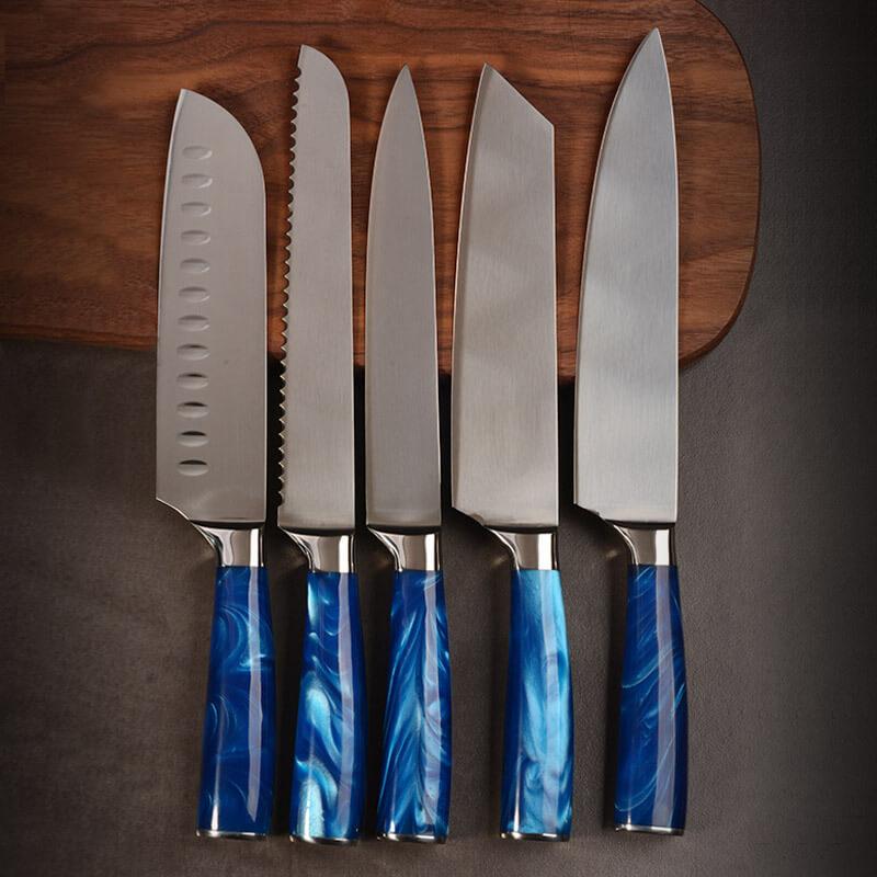 Stainless Steel 10 Piece Kitchen Knife Set(Blue Resin Handle Series) - Letcase