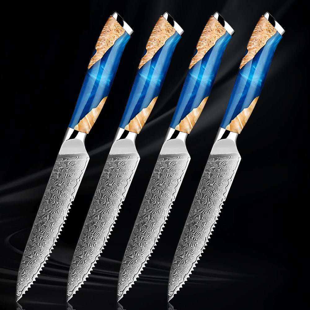 Steak Knives Set of 4, Damascus 5-inch Serrated Steak Knife - Letcase
