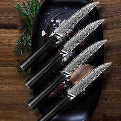 Steak Knives Set of 4, Japanese Damascus Steel, EBONY WOOD HANDLES - Letcase