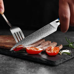 Steak Knives Set of 6, Damascus 5-inch Serrated Steak Knife - Letcase