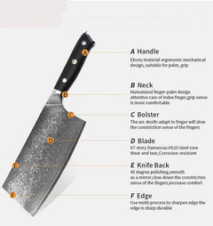 VG10 Chinese Cleaver, 7 Inch Damascus Steel - Letcase
